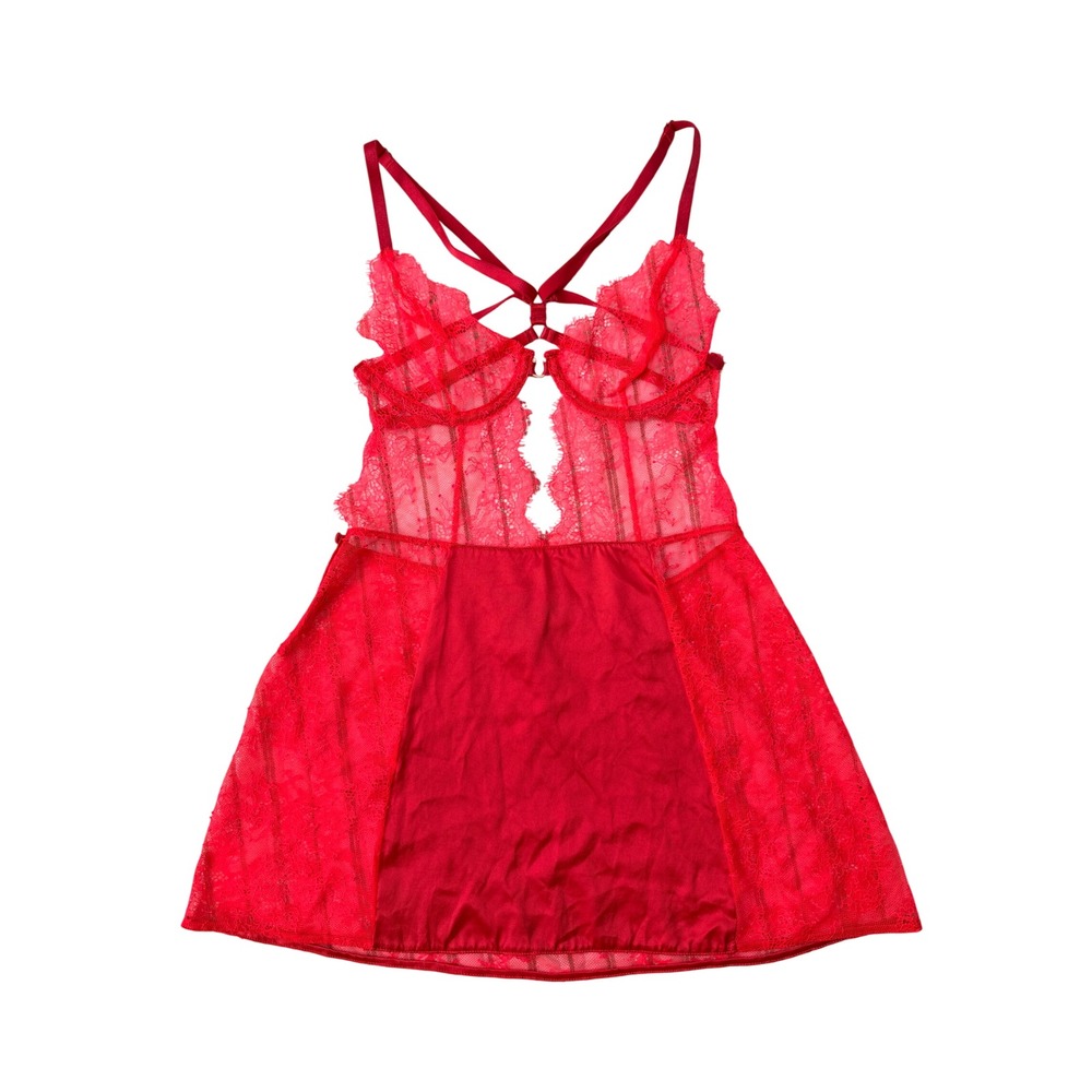 Victoria's Secret Red Lace Babydoll Slip Dress Size 34B
